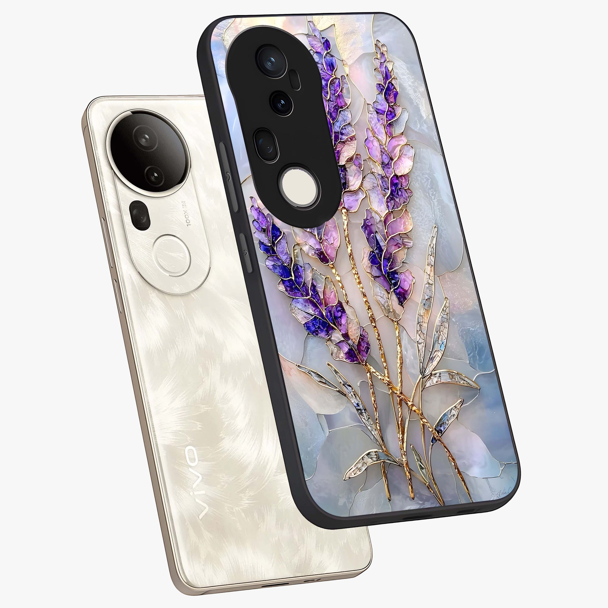 Lavender Dream Glow Glass Case displayed in angled mockup highlighting dreamy purple glow design with soft artistic style.