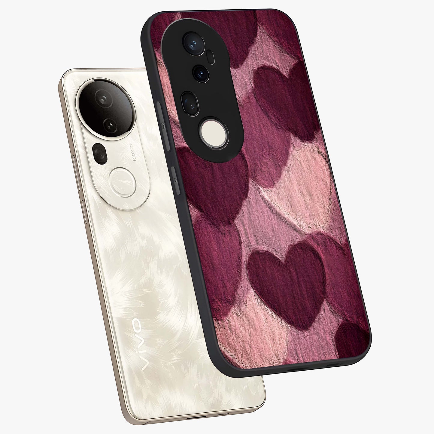 Layered Paper Hearts Glass Case displayed in angled mockup highlighting creative paper craft heart design with romantic aesthetic.