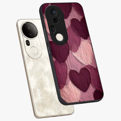 Layered Paper Hearts Glass Case displayed in angled mockup highlighting creative paper craft heart design with romantic aesthetic.