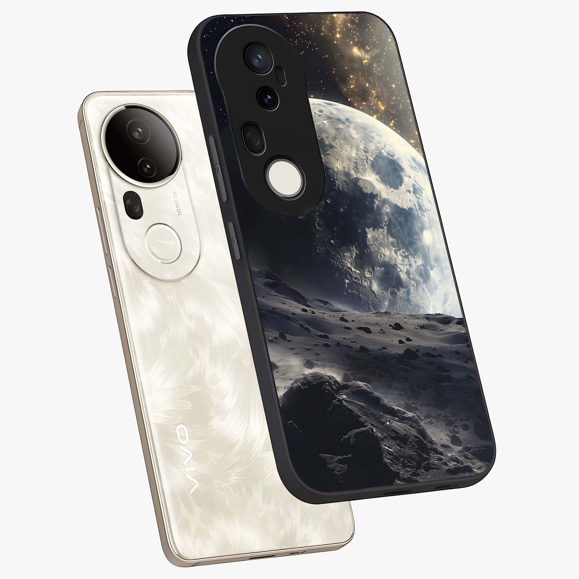 Lunar Horizon Glow Glass Case displayed in angled mockup highlighting celestial moon design with dreamy night aesthetic.