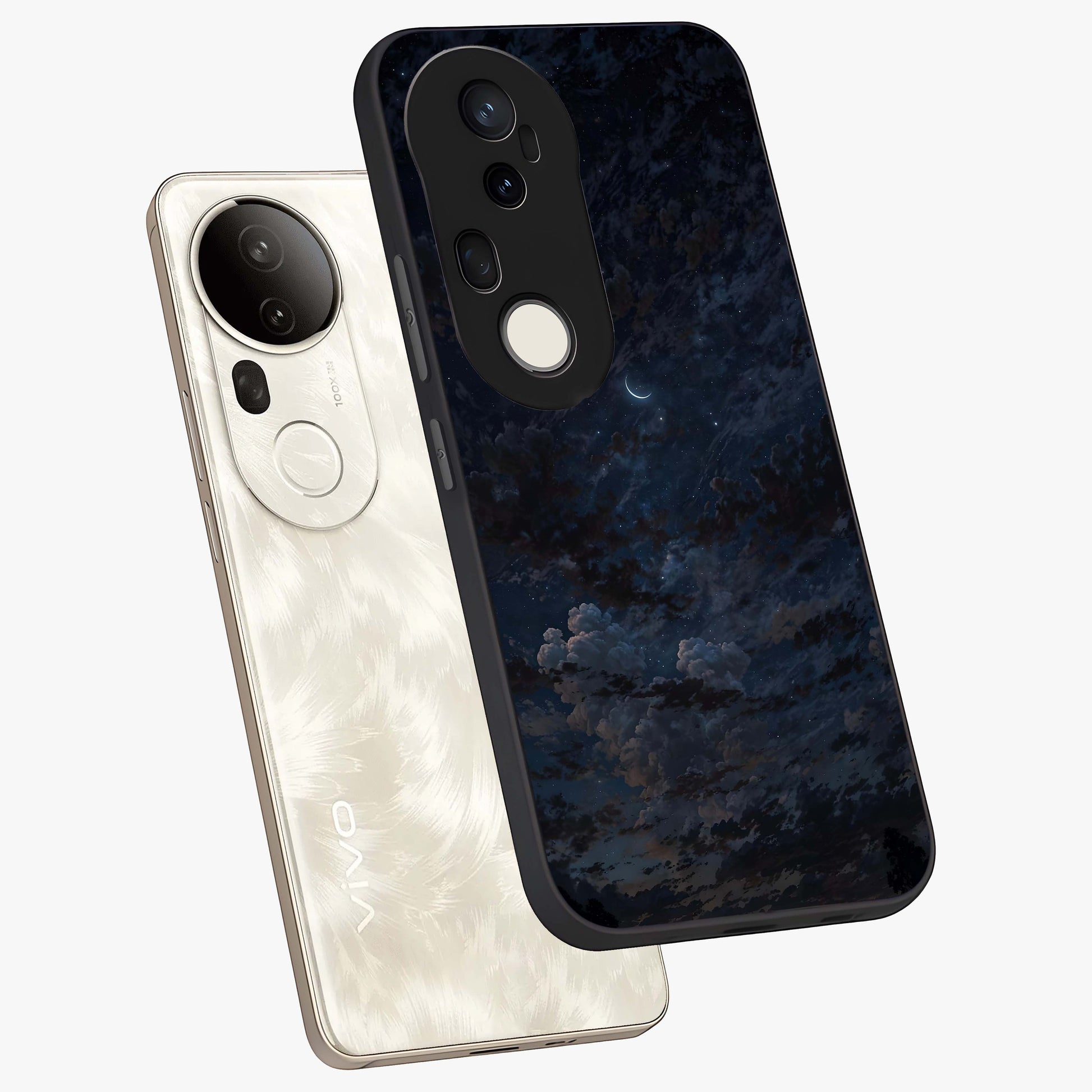 Lunar Veil Silence Glass Case displayed in angled mockup highlighting soft lunar design with peaceful celestial aesthetic.