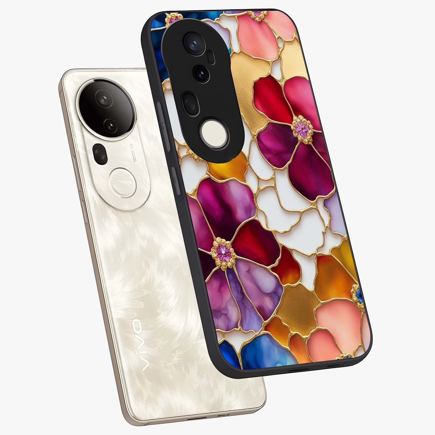 Marble Flower Pattern Glass Case displayed in angled mockup highlighting elegant marble floral design with modern aesthetic.