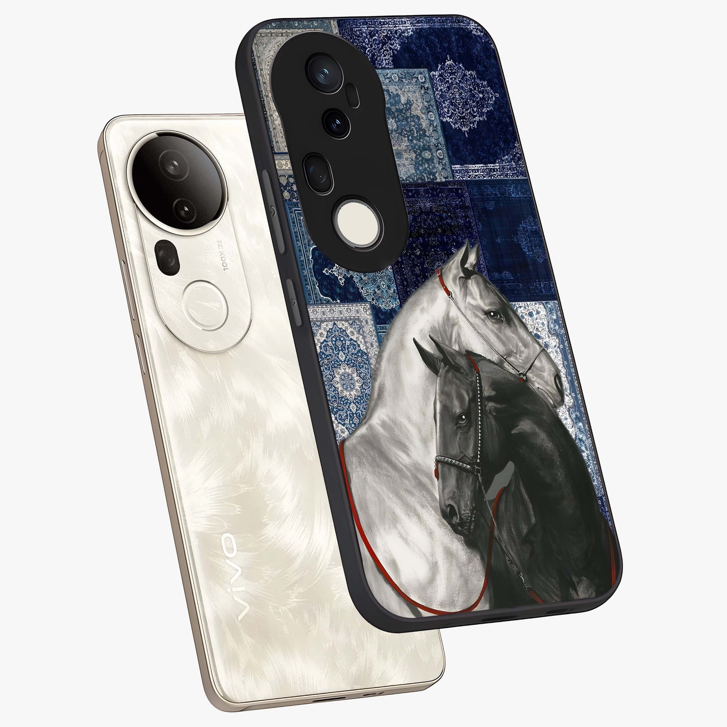 Midnight Stallion Blues Glass Case displayed in angled mockup highlighting powerful stallion illustration with deep midnight tones.