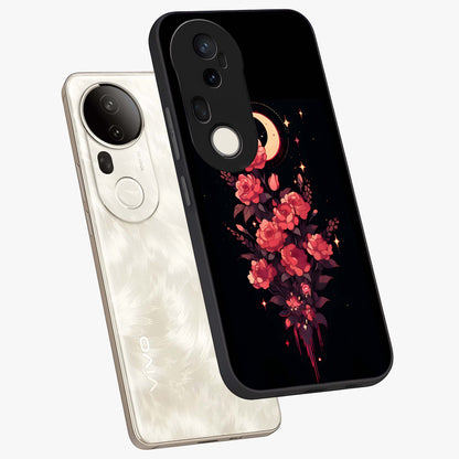 Moonlit Floral Elegance Glass Case displayed in angled mockup highlighting graceful flower design with soft moonlight aesthetic.