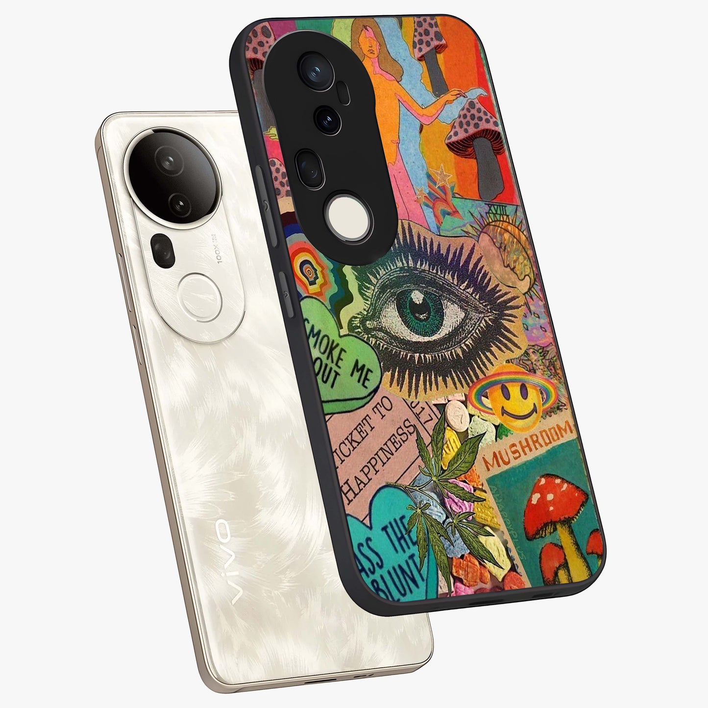 Mystic Eye Wonderland Glass Case displayed in angled mockup highlighting magical eye illustration with dreamy aesthetic.