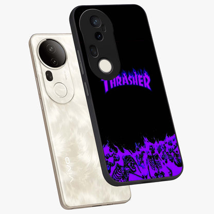 Neon Flame Riot Glass Case displayed in angled mockup highlighting glowing flame design with vibrant neon aesthetic.