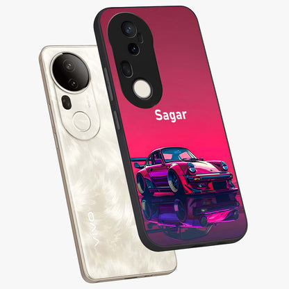 Neon Pink Porsche Glass Case displayed in angled mockup highlighting sleek neon pink car design with racing aesthetic.