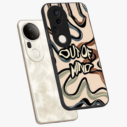 Out Of Mind Glass Case displayed in angled mockup highlighting bold statement design with modern artistic aesthetic.