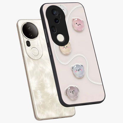 Puffy Face Parade Glass Case displayed in angled mockup highlighting playful cartoon face design with fun aesthetic.