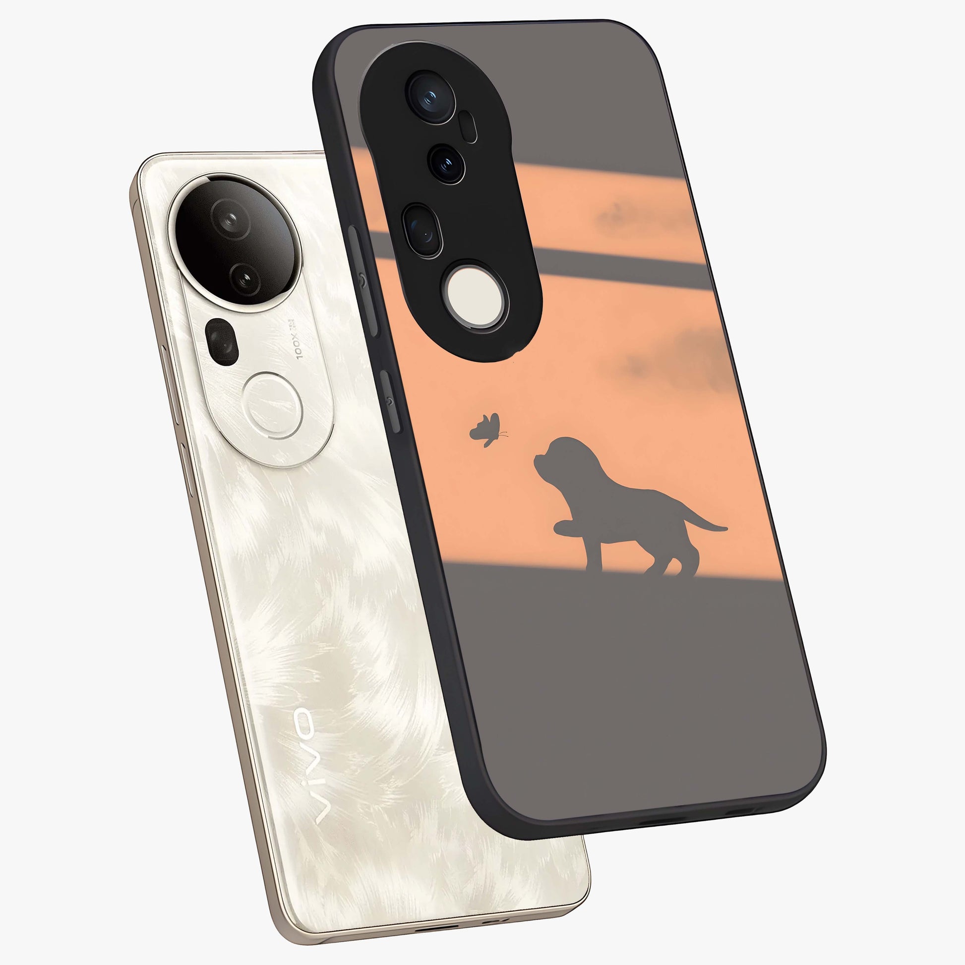 Puppy Shadow Art Glass Case displayed in angled mockup highlighting playful dog illustration with artistic shadow aesthetic.