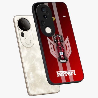 Red Ferrari F1 Vertical Glass Case displayed in angled mockup highlighting high speed racing design with bold automotive aesthetic.