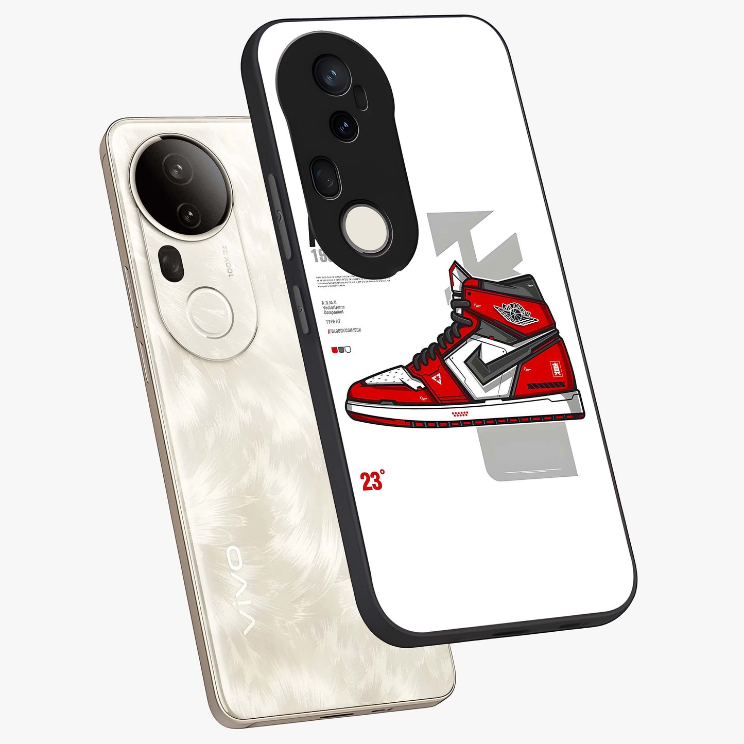 Retro Sneaker Blueprint Glass Case displayed in angled mockup highlighting detailed shoe design with sporty retro aesthetic.