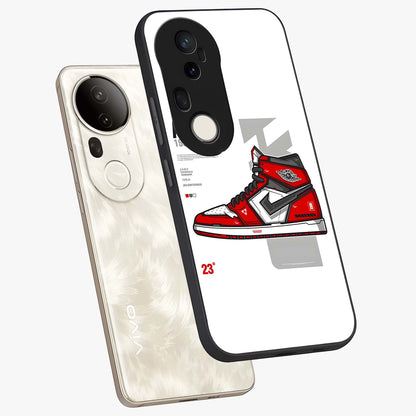 Retro Sneaker Blueprint Glass Case displayed in angled mockup highlighting detailed shoe design with sporty retro aesthetic.
