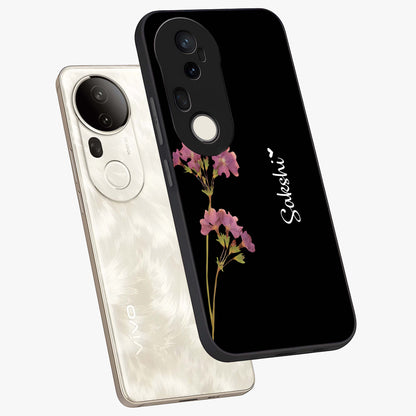 Riching Lavender Flower Custom Name Glass Case displayed in angled mockup highlighting delicate lavender flower design with custom name feature.