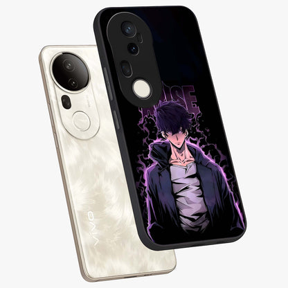 Shadow Monarch Awakening Glass Case displayed in angled mockup highlighting dramatic shadow warrior design with fantasy aesthetic.