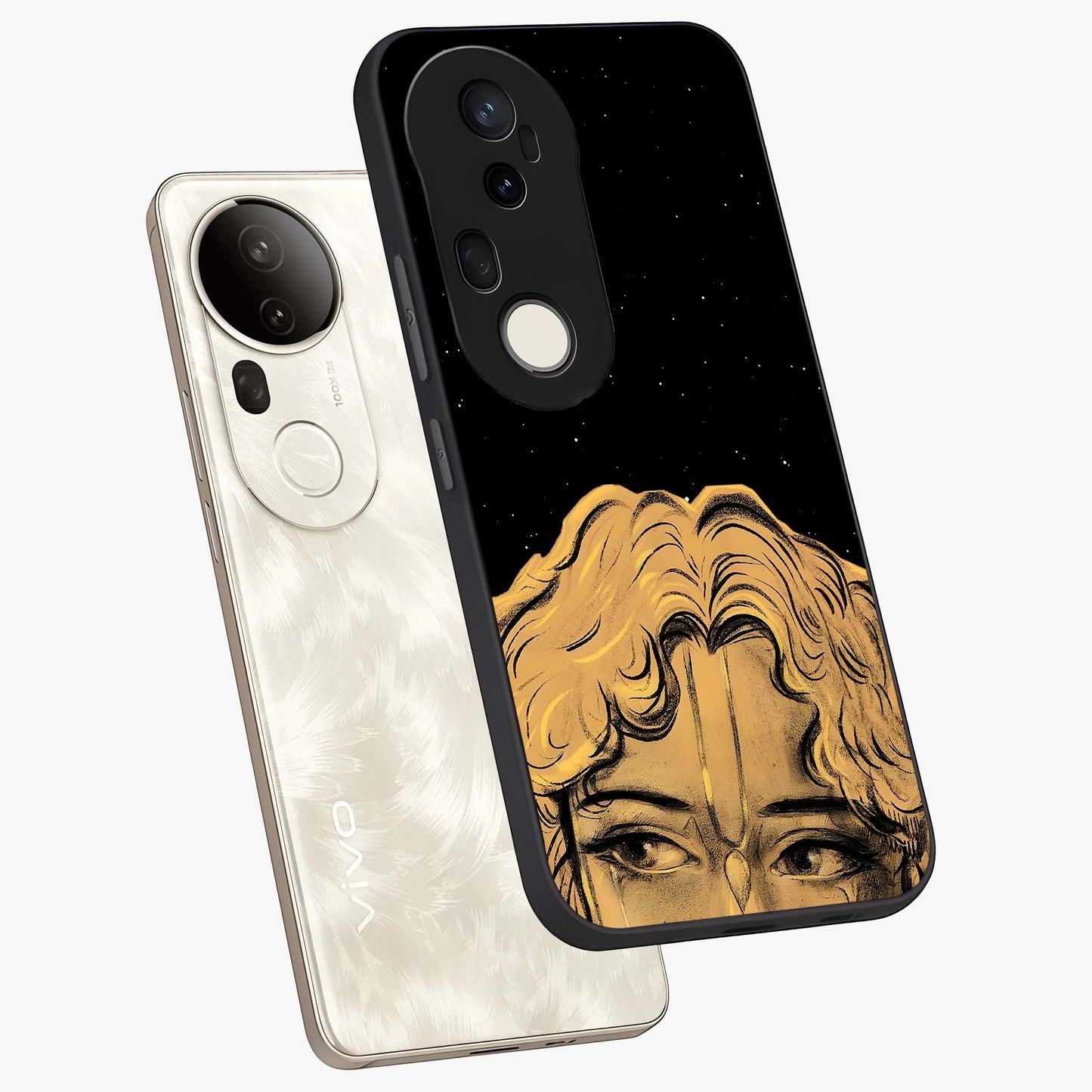 Shri Krishna Art Glass Case displayed in angled mockup highlighting spiritual Krishna illustration with divine aesthetic.