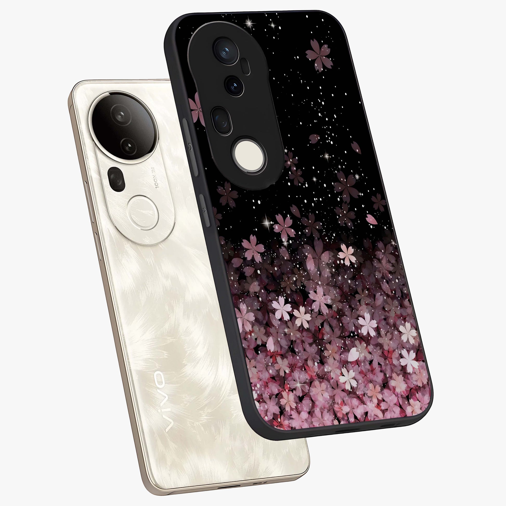 Small Starry Flowers Glass Case displayed in angled mockup highlighting tiny flower pattern with celestial aesthetic style.