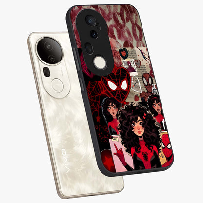 Spider Love Story Glass Case displayed in angled mockup highlighting expressive comic inspired design with playful aesthetic.