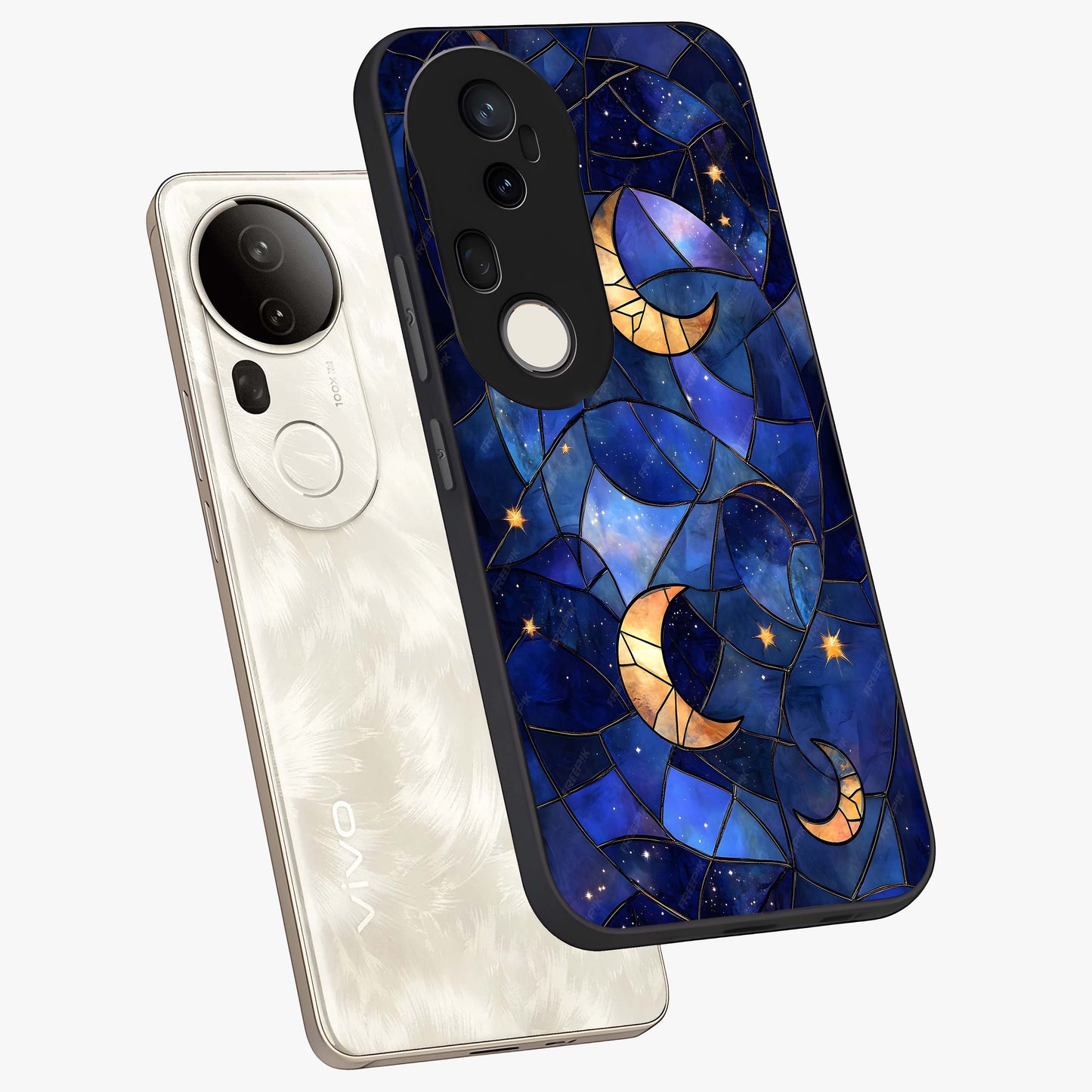 Starlit Sky Tapestry Glass Case displayed in angled mockup highlighting celestial night pattern with artistic aesthetic style.