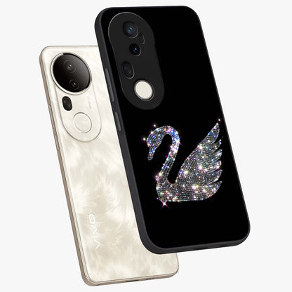 Starlit Swan Grace Glass Case displayed in angled mockup highlighting elegant swan illustration with dreamy celestial aesthetic.