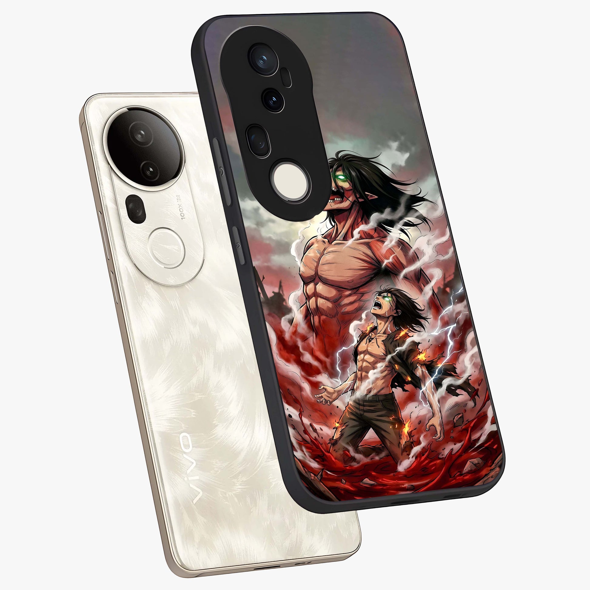 Titan Awakening Fury Glass Case displayed in angled mockup highlighting dramatic giant warrior design with bold anime aesthetic.