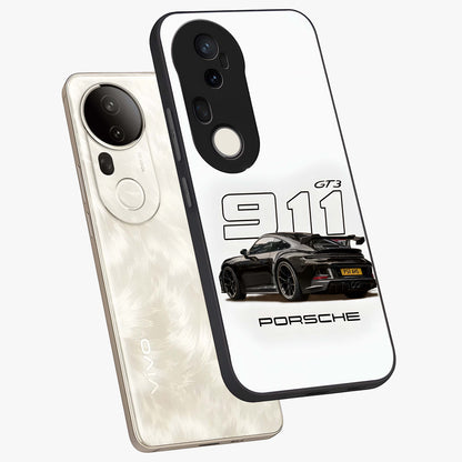 Turbo Legacy Icon Glass Case displayed in angled mockup highlighting dynamic automotive design with performance aesthetic.