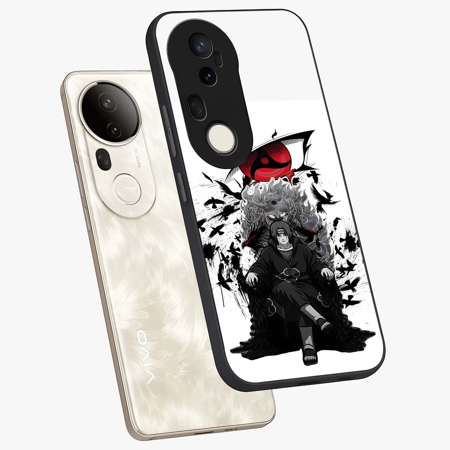 Uchiha Shadow Throne Glass Case displayed in angled mockup highlighting glowing aquatic design with celestial aesthetic.