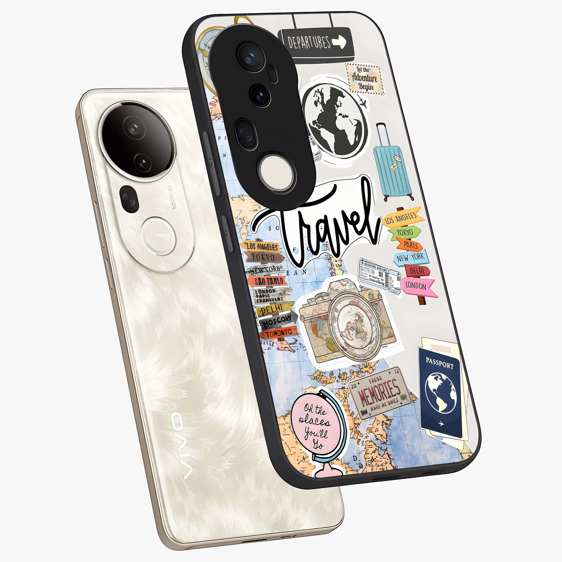 Wanderlust Journal Glass Case displayed in angled mockup highlighting adventure themed design with aesthetic travel vibe.