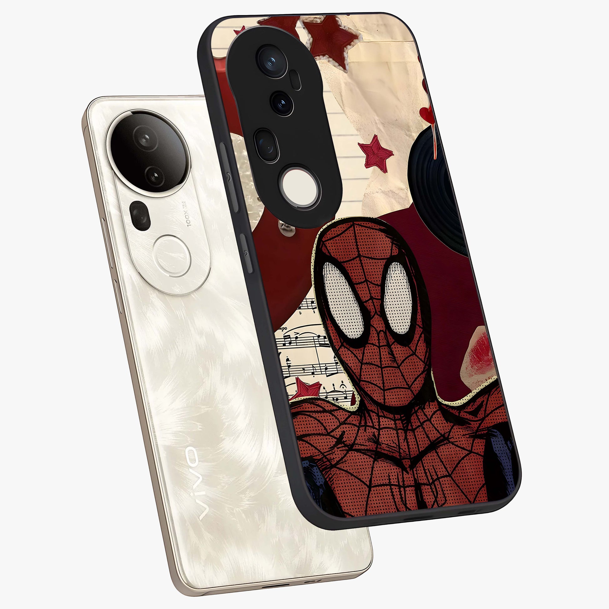 Web Warrior Vibes Glass Case displayed in angled mockup highlighting dynamic web design with comic style aesthetic.