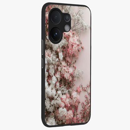 Blush Blossom Cloud Glass Case upright view showcasing calm floral cloud artwork with gentle dreamy theme.