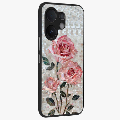 Blush Mosaic Bloom Glass Case upright view showcasing decorative floral mosaic artwork with stylish modern aesthetic.