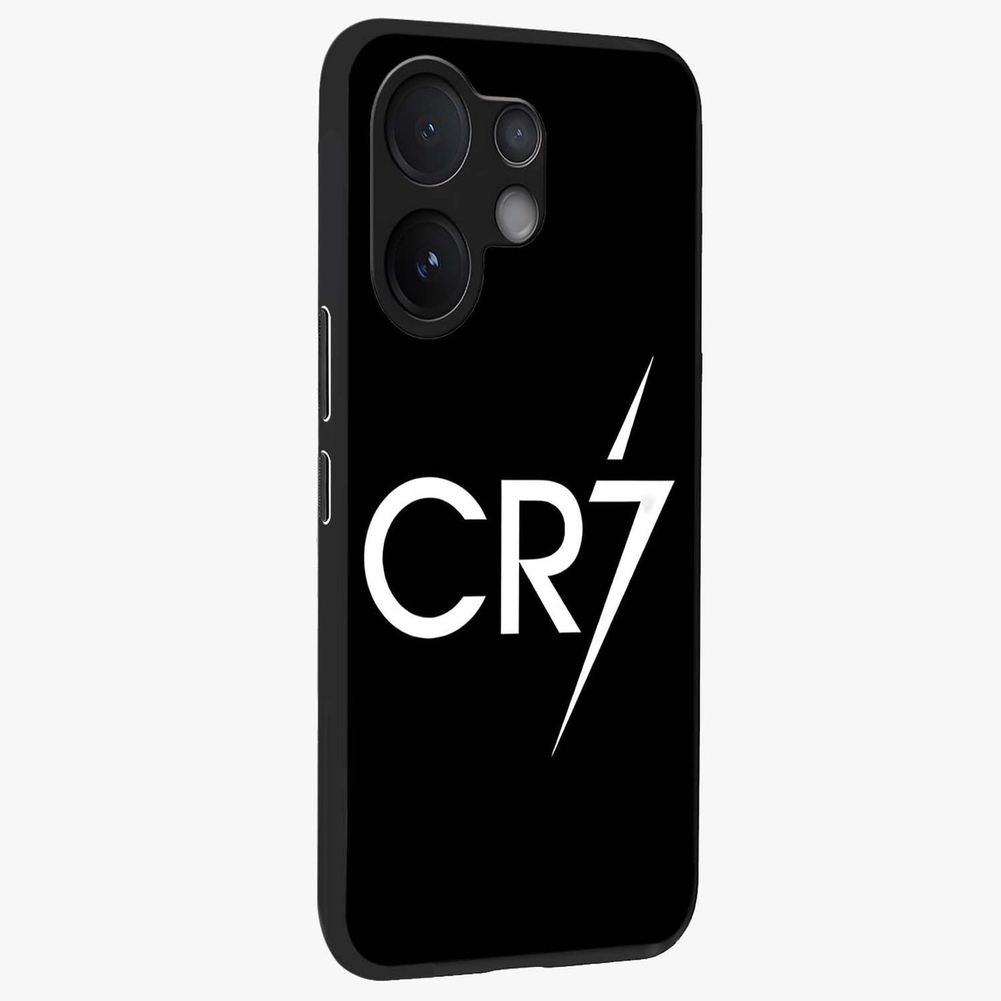 Cr7 Elite Strike Glass Case upright view showcasing energetic football inspired design with modern sports aesthetic.