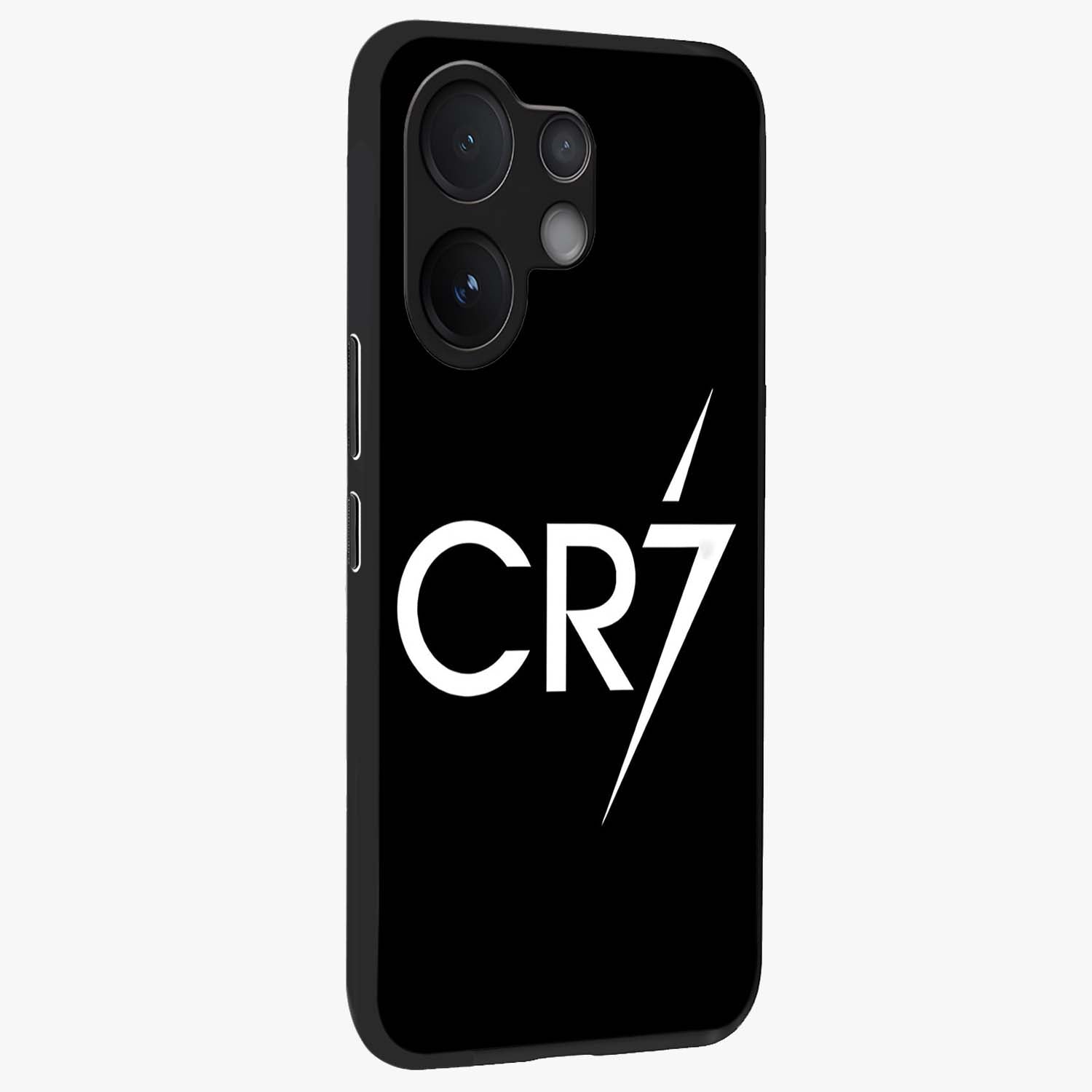 Cr7 Elite Strike Glass Case upright view showcasing energetic football inspired design with modern sports aesthetic.
