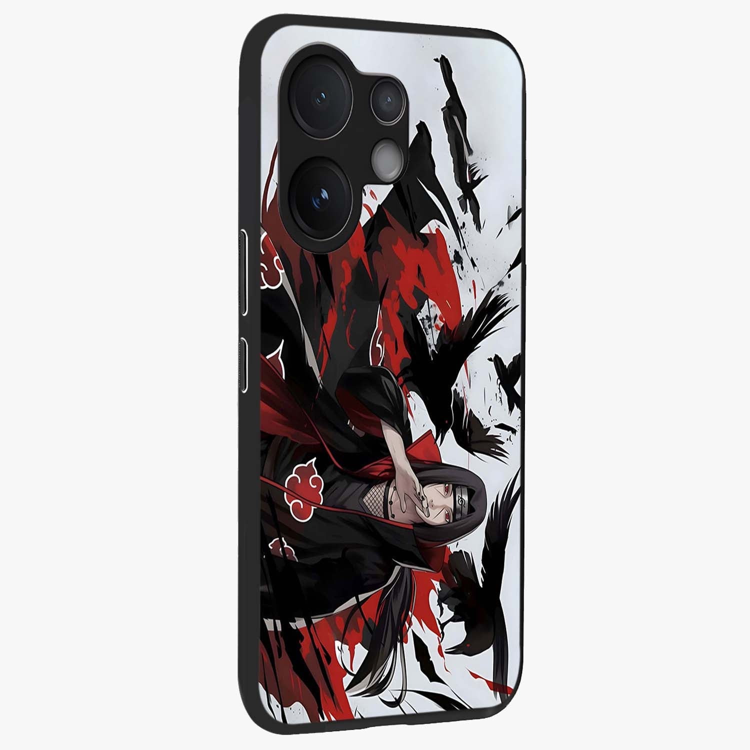Crimson Crow Illusion Glass Case upright view showcasing striking crow illusion artwork with intense crimson theme.