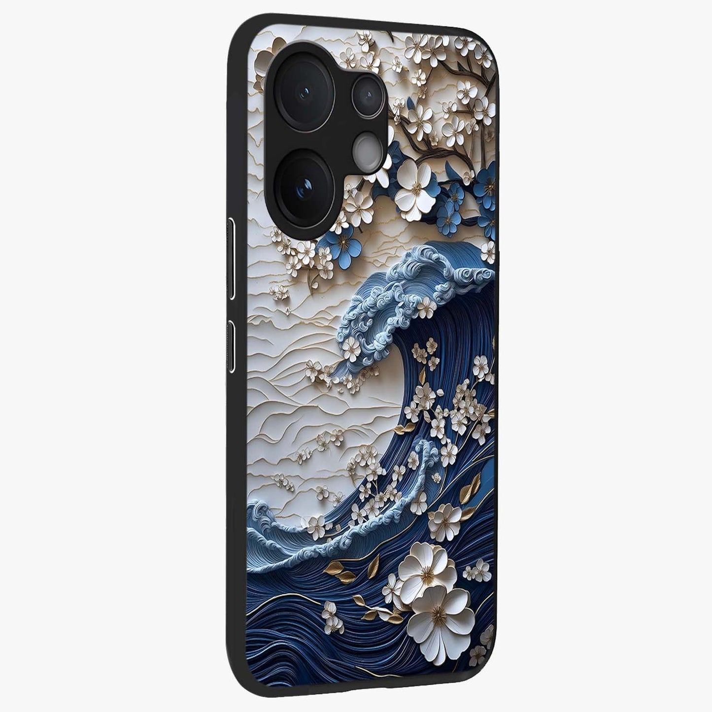 Floral Wave Origami Glass Case upright view showcasing creative floral origami artwork with artistic decorative theme.