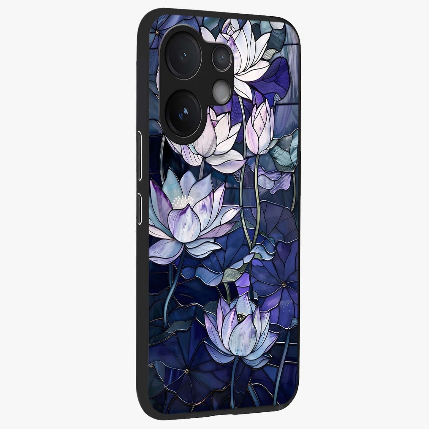 Gloss Petal Rush Glass Case upright view showcasing dynamic floral petal artwork with modern botanical theme.