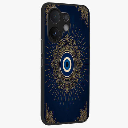 Golden Celestial Charm Glass Case upright view showcasing radiant celestial artwork with elegant golden theme.
