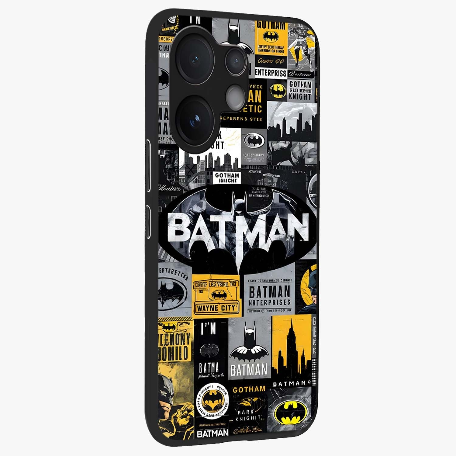 Knight Gotham Rise Glass Case upright view showcasing bold vigilante themed artwork with gothic city vibe.