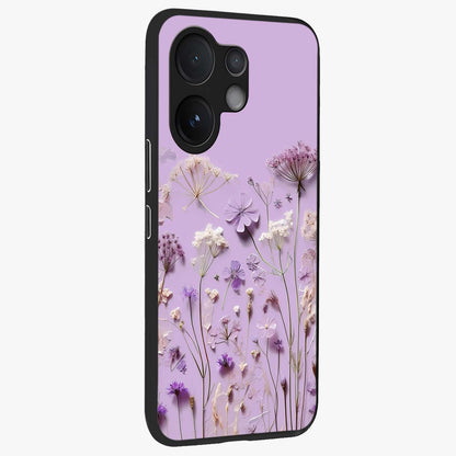 Lavender Blossom Dream Glass Case upright view showcasing delicate lavender blossom artwork with peaceful floral theme.
