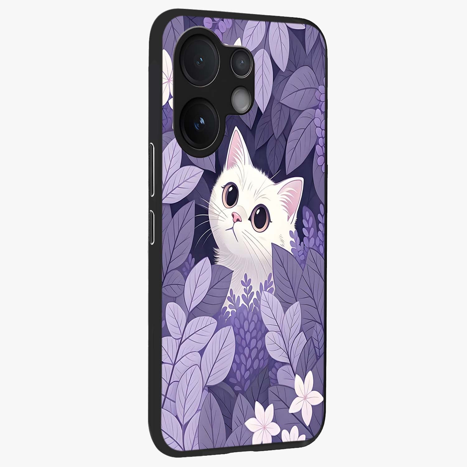 Lilac Hide Peek Cat Glass Case upright view showcasing charming cat artwork with adorable peek theme.