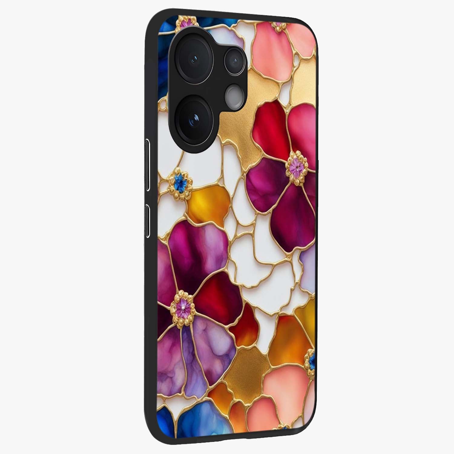 Marble Flower Pattern Glass Case upright view showcasing decorative marble flower artwork with refined style.
