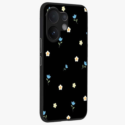 Minimal Petal Whispers Glass Case upright view showcasing elegant floral artwork with modern minimalist style.