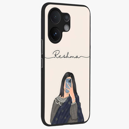 Mirror Mood Muse With Custom Name Glass Case upright view showcasing artistic mirror themed artwork with personalized aesthetic.