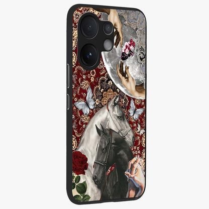 Moonlit Royal Stallion Glass Case upright view showcasing dramatic horse artwork with glowing moon themed design.