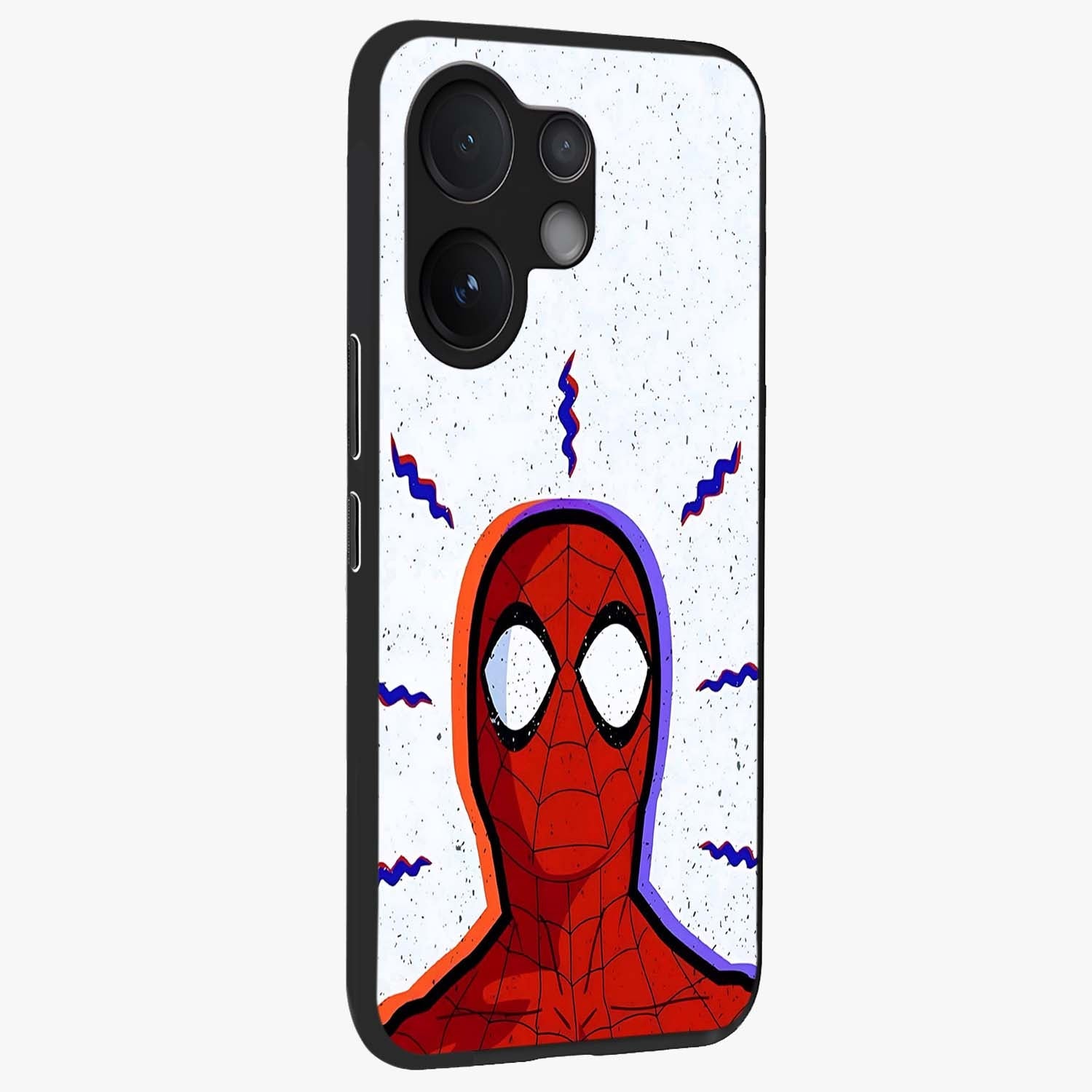 Omg Spiderman Glass Case upright view showcasing energetic superhero artwork with vibrant comic theme.