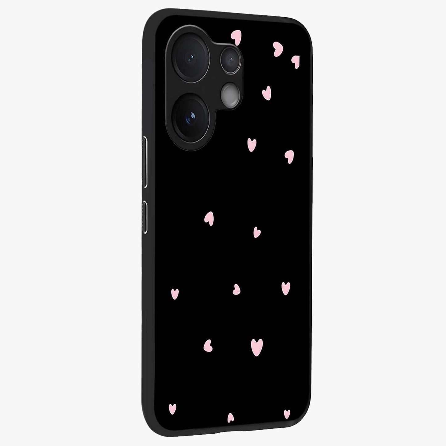 Pink Love Drops Glass Case upright view showcasing charming heart drop artwork with romantic playful theme.