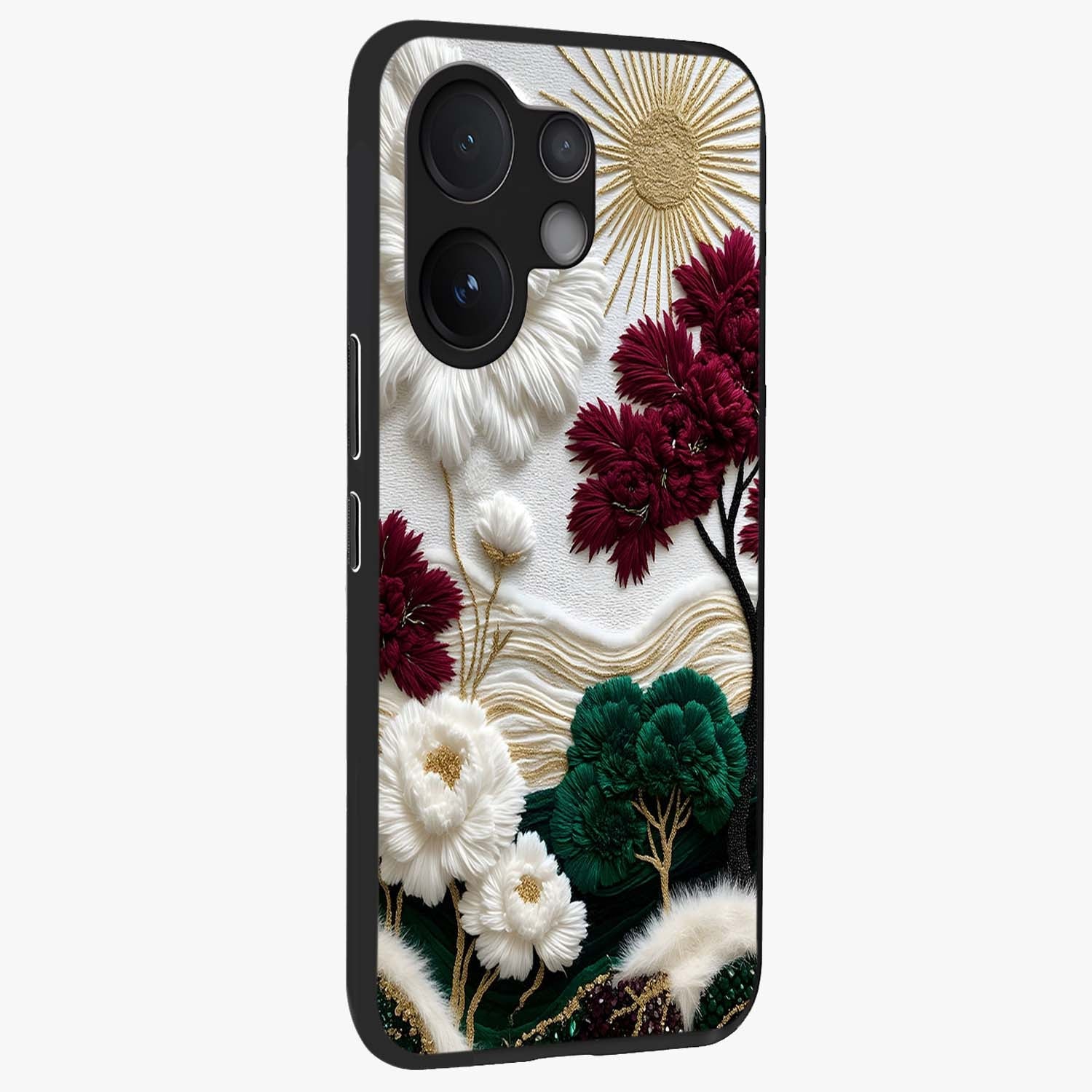 Radiant Bloom Elegance Glass Case upright view showcasing decorative flower artwork with refined botanical theme.