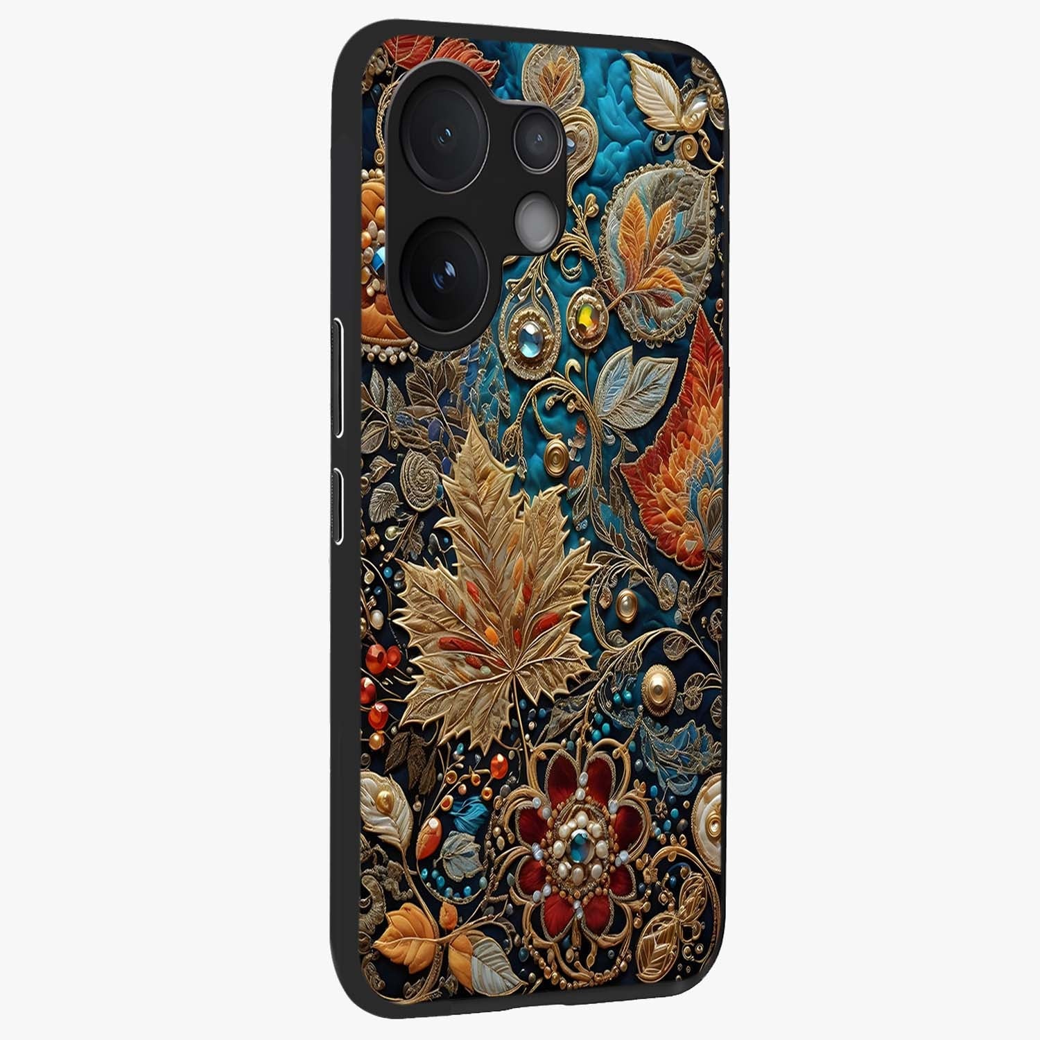 Royal Jewel Garden Glass Case upright view showcasing rich floral artwork with luxurious garden theme.