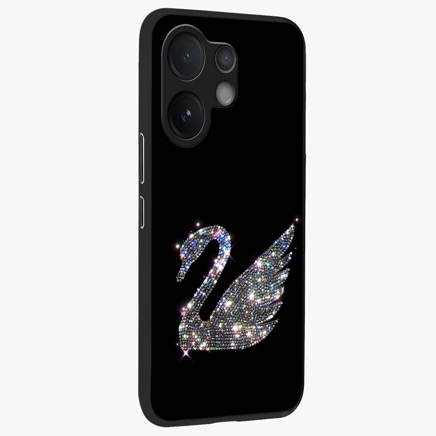Starlit Swan Grace Glass Case upright view showcasing beautiful swan artwork with peaceful night themed design.