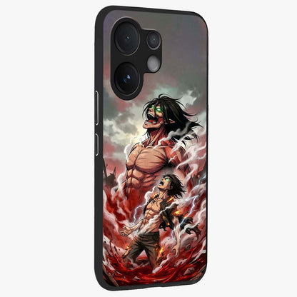 Titan Awakening Fury Glass Case upright view showcasing intense titan artwork with epic fantasy theme.